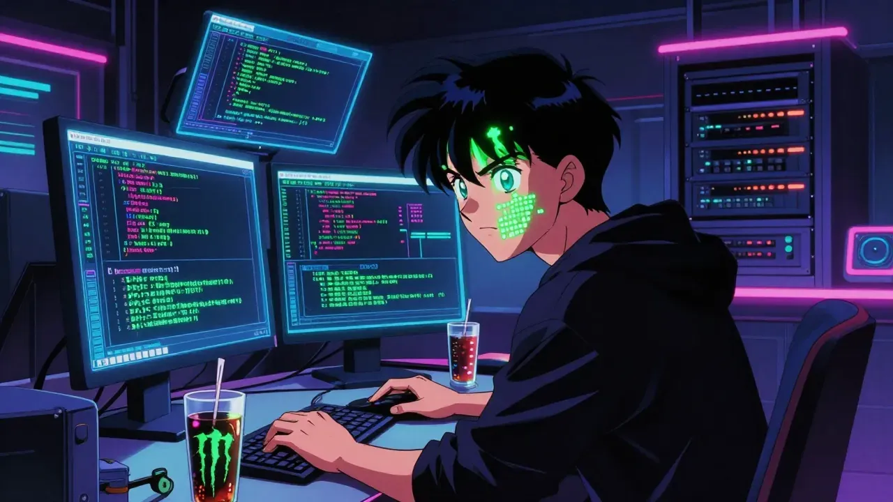 Year-end sprint - retro anime style illustration