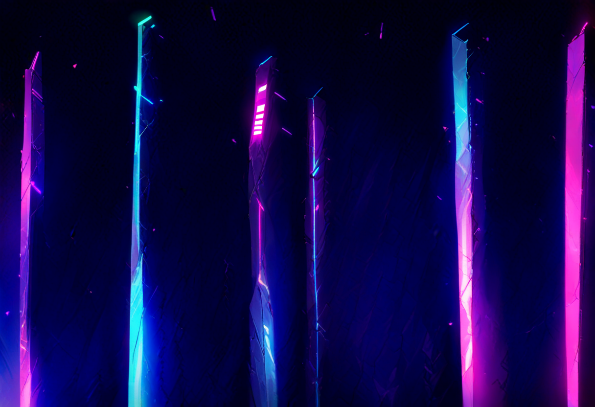 A row of near-identical dark machine panels, each one intact except for a single glowing hairline crack — seven ways to be quietly wrong while still answering queries and passing CI