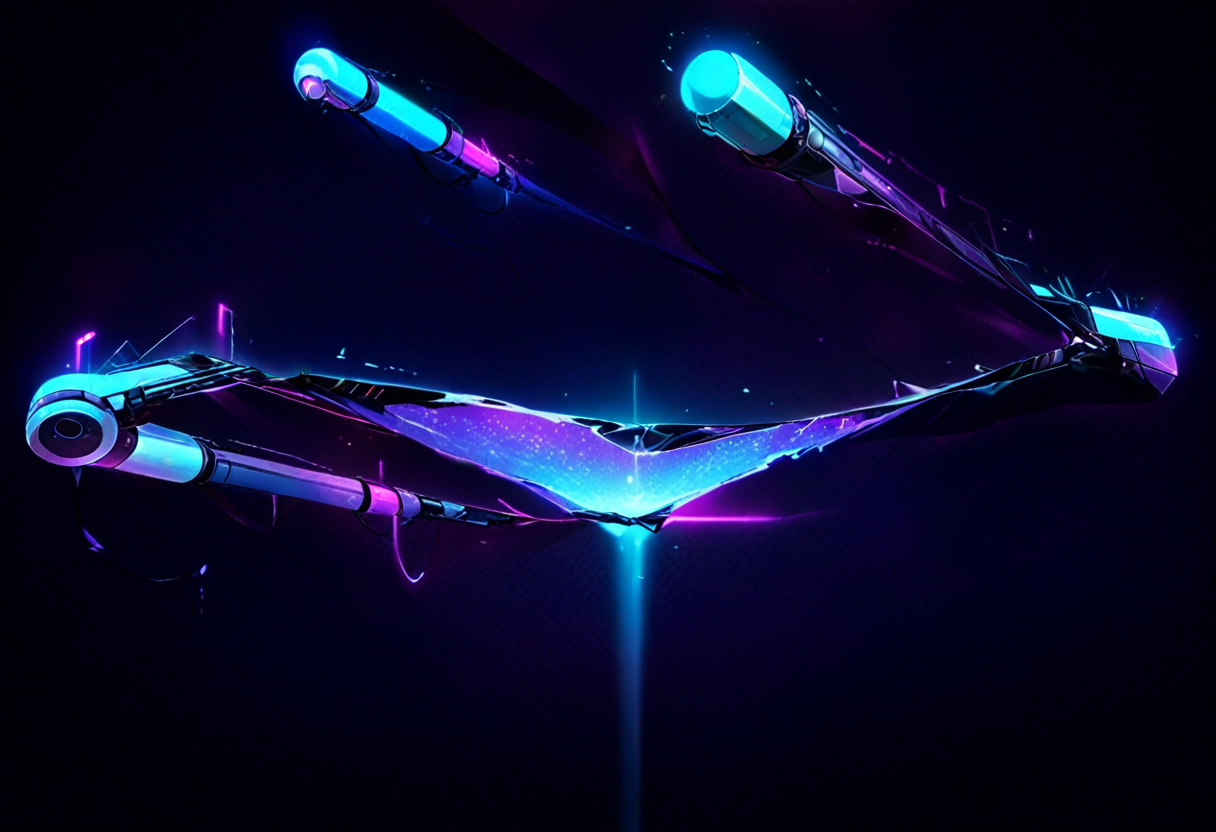 A dark pipe junction with a broken seam and a single capsule of light escaping down through the gap while the main run continues intact above — work committed away and lost politely