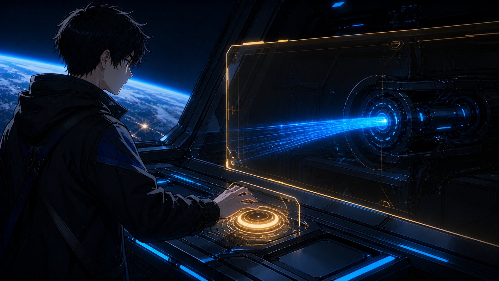 An anime operator holds a requested tool effect at an amber human-approval control