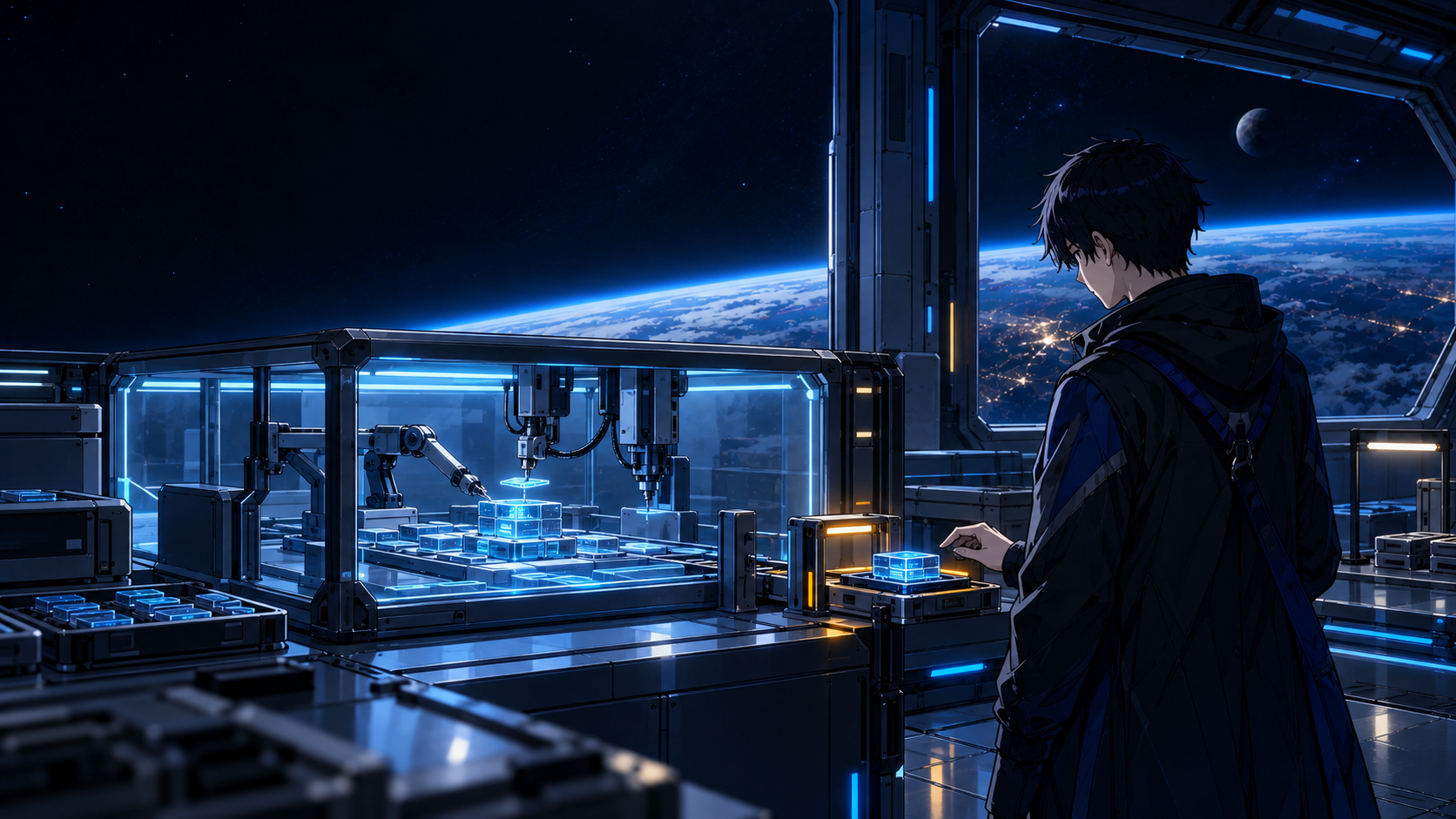 Illustration of the approved isolated workbench and operator reviewing a completed module