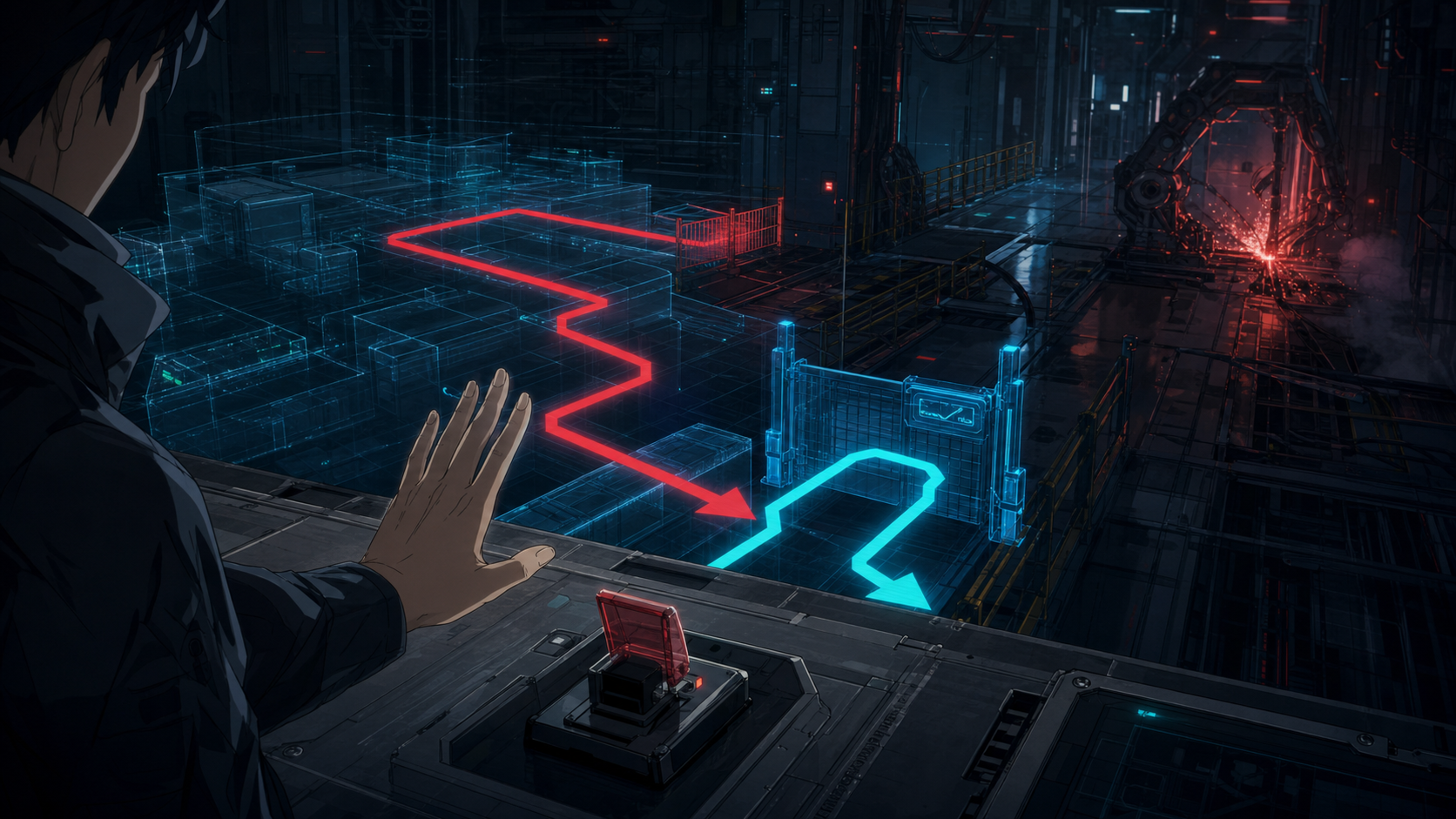 A generated operational plan choosing an unsafe route instead of the guarded path